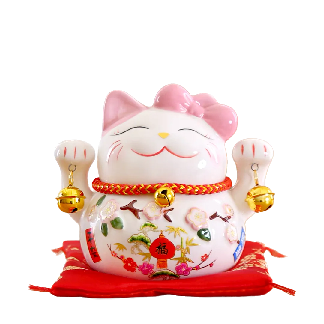 LC003P Ceramic Lucky Cat Figurine with Savings Jar