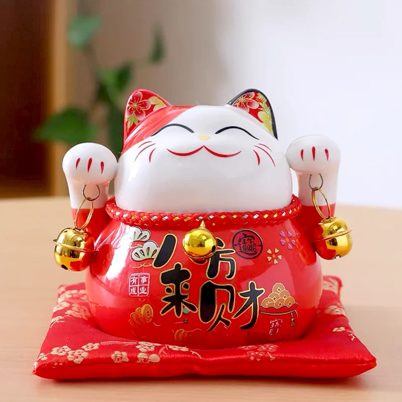 LC004R Ceramic Lucky Cat Figurine with Savings Jar