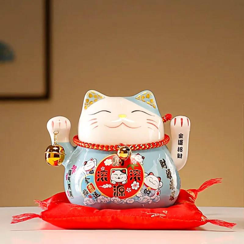 LC006B Ceramic Lucky Cat Figurine with Electric Waving Hand