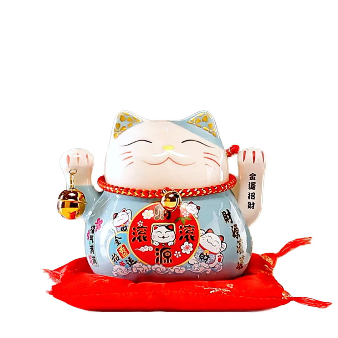 LC006B Ceramic Lucky Cat Figurine with Electric Waving Hand