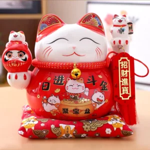LC008R Ceramic Lucky Cat Figurine with Savings Jar
