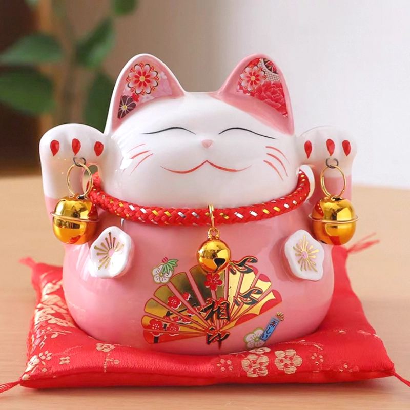 LC009P Ceramic Lucky Cat Figurine with Savings Jar