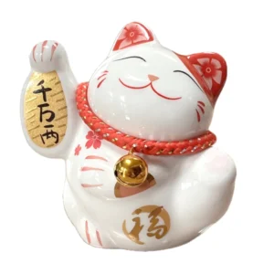 LC012W Ceramic Lucky Cat Figurine with Savings Jar