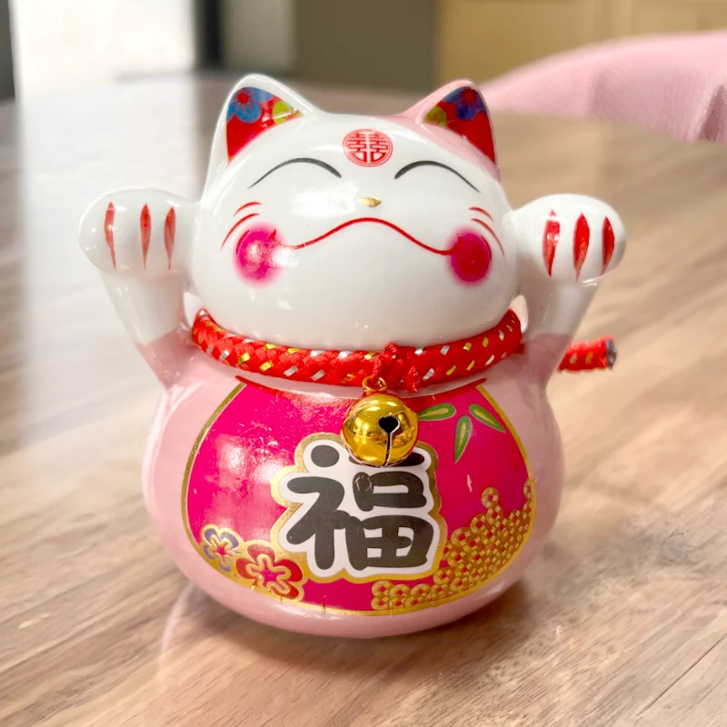 LC016P Ceramic Lucky Cat Figurine with Savings Jar