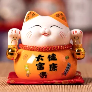 LC021O Ceramic Lucky Cat Figurine with Savings Jar