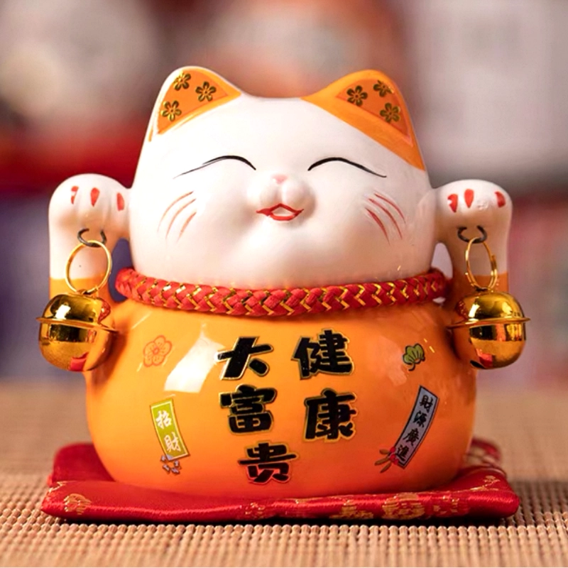 LC021O Ceramic Lucky Cat Figurine with Savings Jar
