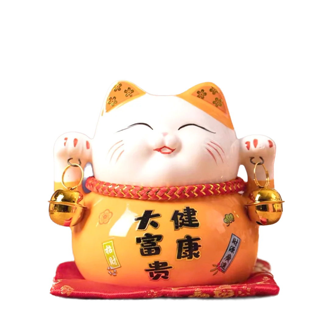 LC021O Ceramic Lucky Cat Figurine with Savings Jar