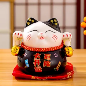 LC022BK Ceramic Lucky Cat Figurine with Savings Jar