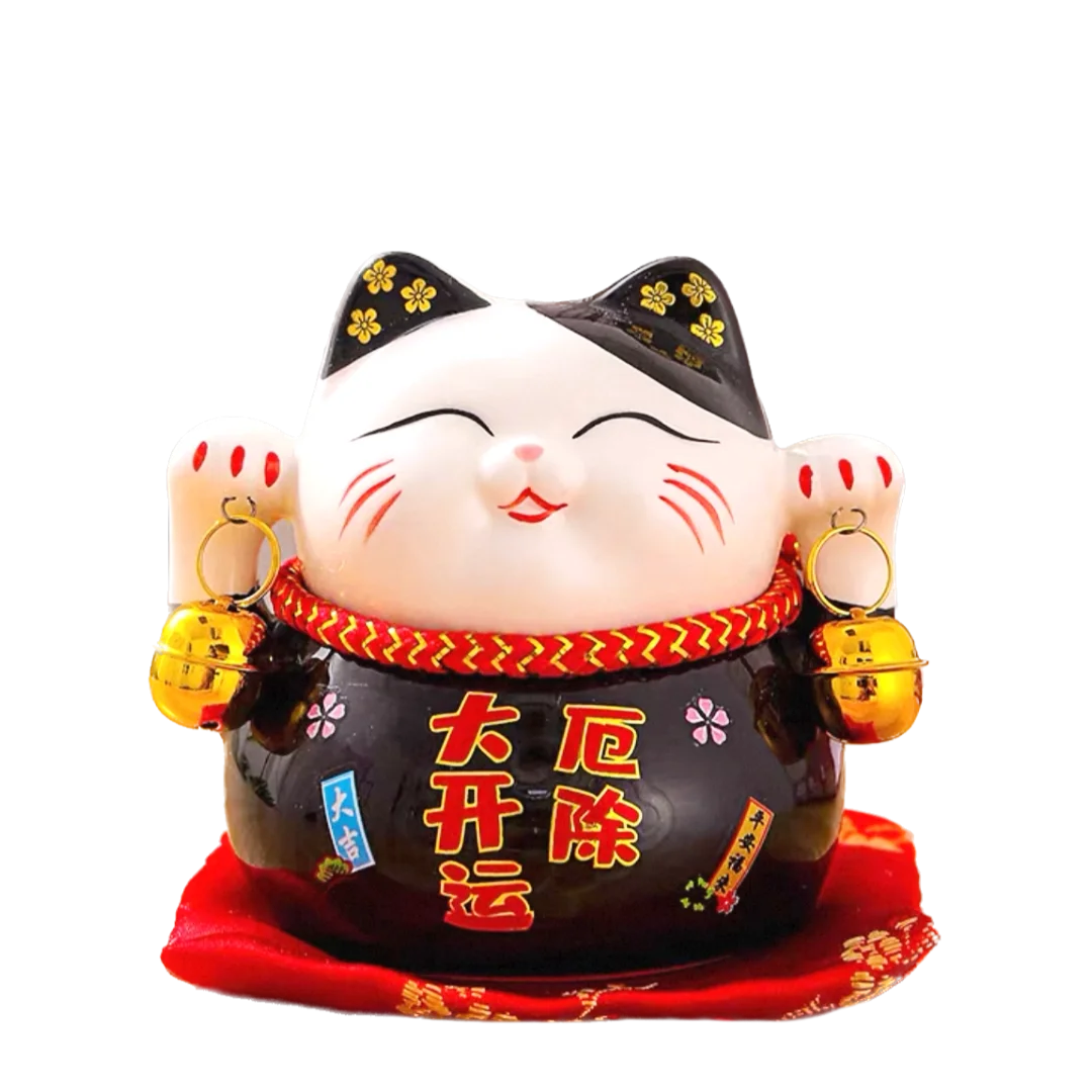 LC022BK Ceramic Lucky Cat Figurine with Savings Jar