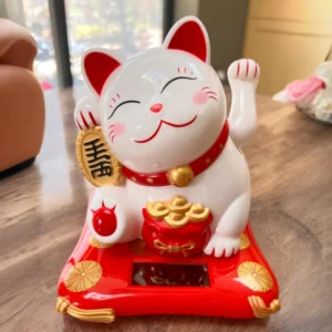 LC029W Ceramic Lucky Cat Figurine with Electric Waving Hand