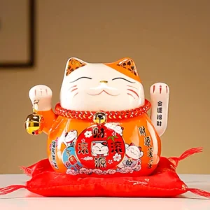 LC030O Ceramic Lucky Cat Figurine with Electric Waving Hand