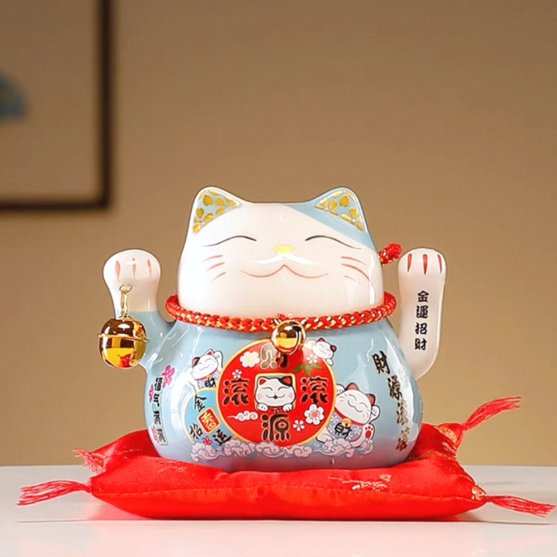 LC006B Ceramic Lucky Cat Figurine with Electric Waving Hand