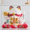 LC033W Ceramic Lucky Cat Figurine with Electric Waving Hand