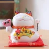 LC034W Ceramic Lucky Cat Figurine with Electric Waving Hand