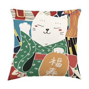 CUC011SV Japanese Lucky Cat Throw Pillow