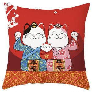 CUC012SR Maneki Neko Throw Pillow