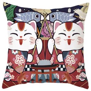 CUC013SR Japanese Lucky Cat Throw Pillow