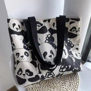 TBP001BW Women's Tote Bag with Cute Panda Print